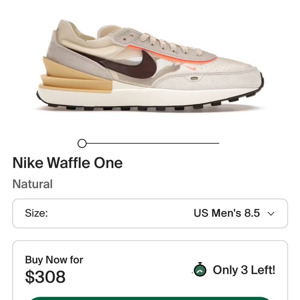 Nike Waffle One Sneakers in Cream and Brown with Orange Accents 4Y
